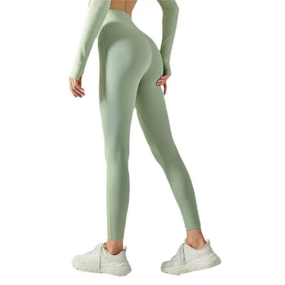 Women's High Waist Yoga Leggings - Double-sided Brushed Booty Lifting Fitness Pants for Running & Sports Green Brown White