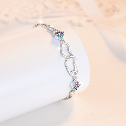 Korean Version Moissanite Bracelet for Women 1 Carat Heart-Shaped Double Ring Bracelet s925 Sterling Silver