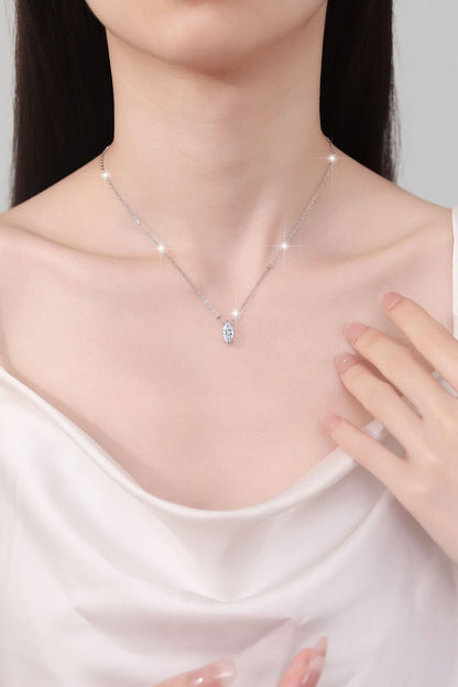 S925 Sterling Silver Necklace 1 Carat Marquise Moissanite Pendant 18K Gold Plated Clavicle Chain for Women