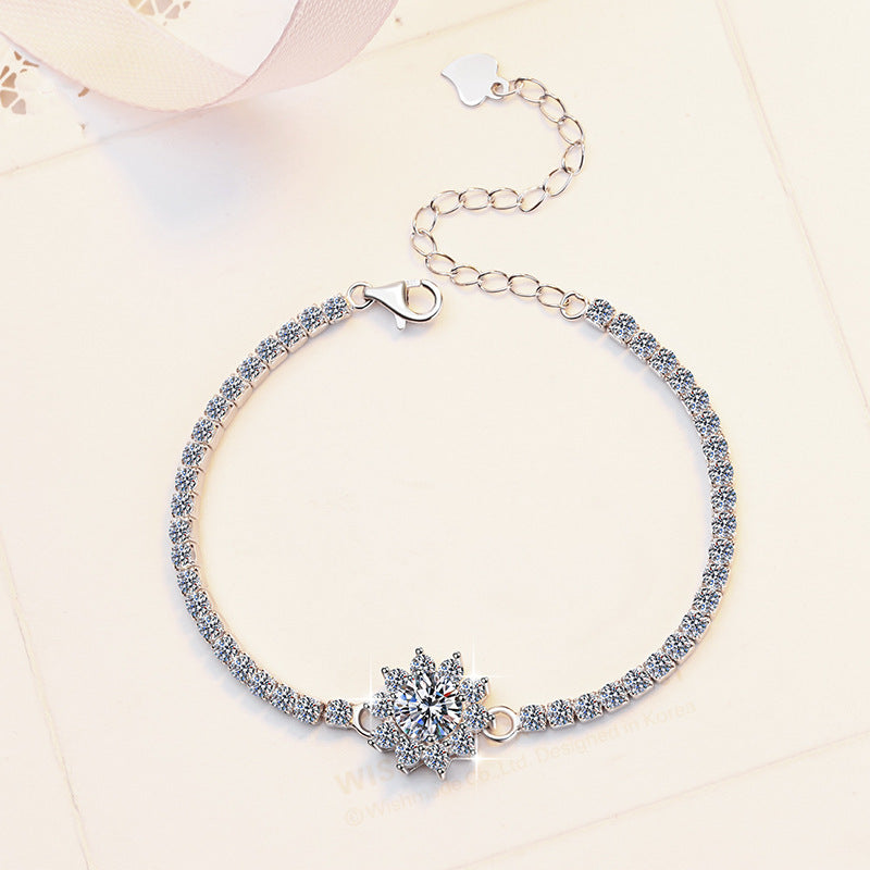 S925 Sterling Silver Bracelet Korean Version Light Luxury Fashion Personality Jewelry Manufacturer Cross-Border Sunflower Moissanite Jewelry Wholesale