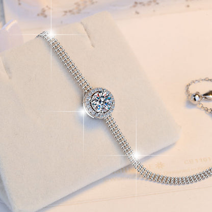 S925 Sterling Silver Bracelet Push-Pull Adjustable High-End Feel Bangle Moissanite Jewelry for Women