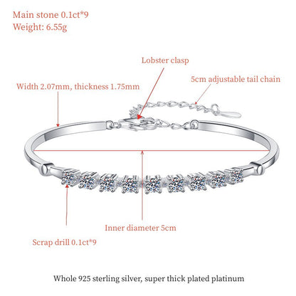 S925 Sterling Silver Bracelet Adjustable Personality Fashion Jewelry Wholesale Live Streaming Cross-Border Moissanite Bracelet for Women