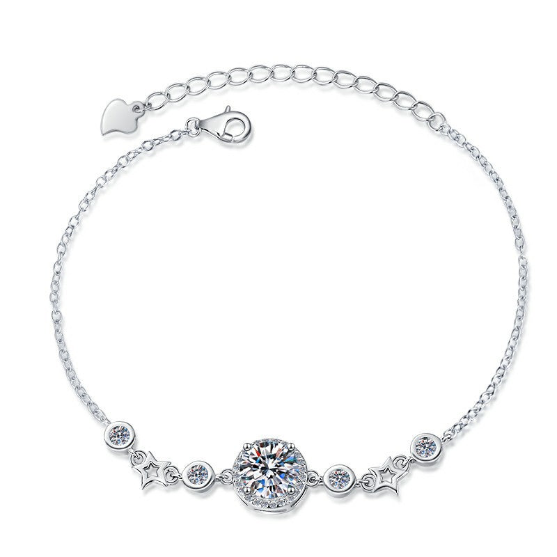 Korean Fashion S925 Sterling Silver Women's Bracelet Star Niche Design Fragmented Silver Moissanite Bracelet