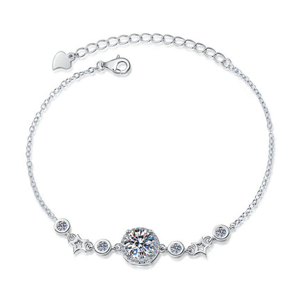 Korean Fashion S925 Sterling Silver Women's Bracelet Star Niche Design Fragmented Silver Moissanite Bracelet