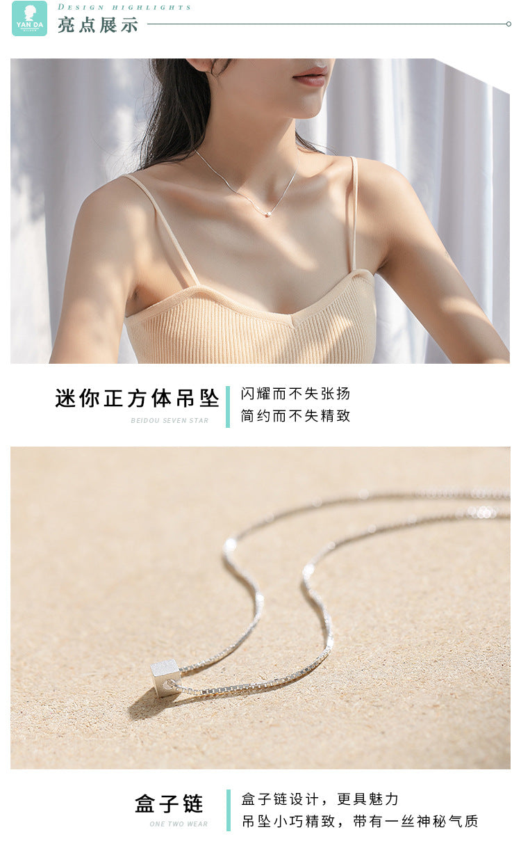 Simple Geometric Sugar Cube Necklace for Women