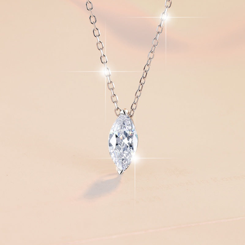 S925 Sterling Silver Necklace 1 Carat Marquise Moissanite Pendant 18K Gold Plated Clavicle Chain for Women