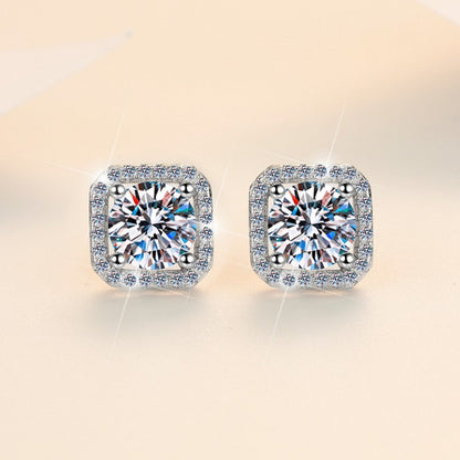 S925 Sterling Silver Earrings for Women with Moissanite, Square Simple Fashion Square Bag Earrings