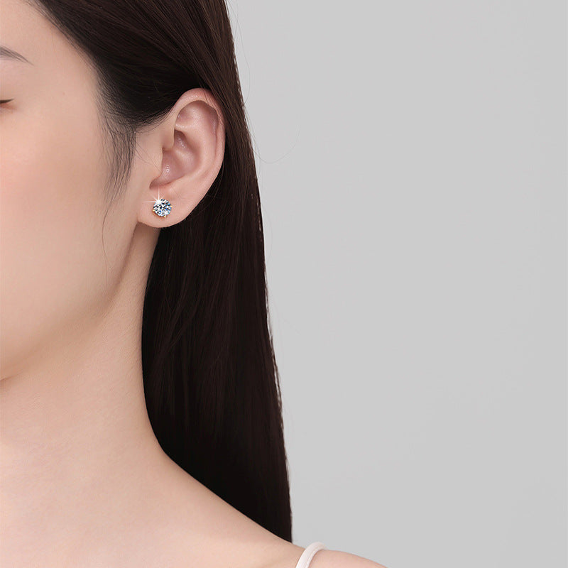 Moissanite Earrings for Women 925 Sterling Silver Simple Four-Prong 18K Gold Plated Carat Diamond Jewelry