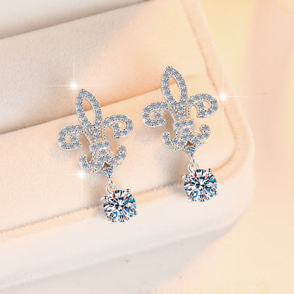 Trident S925 Sterling Silver Earrings for Women, High-end Earrings with 1 Carat D Color Moissanite