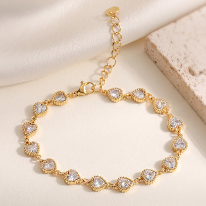 Niche High-End Versatile Fashionable Luxury Heart Zircon Stainless Steel Bracelet for Women