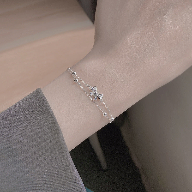 Butterfly Knot Double Layer Bracelet for Women, Ins Style