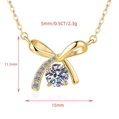 S925 Sterling Silver Necklace for Women with Bowknot Chain, High-end Fashion Jewelry Manufacturer, Moissanite Pendant Wholesale Cross-border