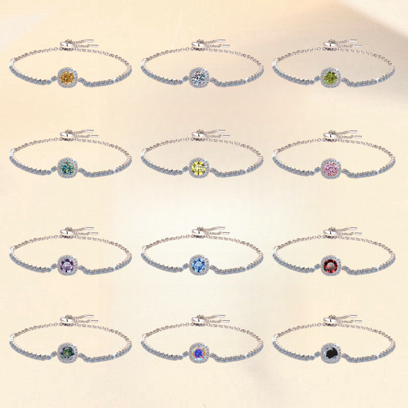 S925 Sterling Silver Bracelet for Women, Colorful Moissanite Star Bracelet