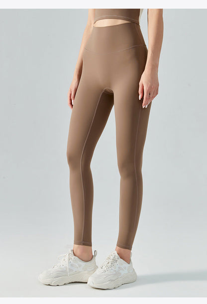 Women's High Waist Yoga Leggings - Double-sided Brushed Booty Lifting Fitness Pants for Running & Sports Green Brown White