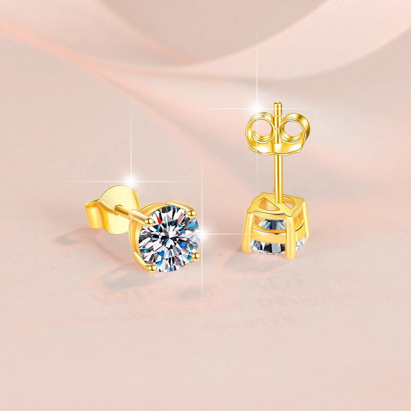 S925 Sterling Silver Fashion Simple Classic Four-Prong Earrings Moissanite Stud Earrings for Women