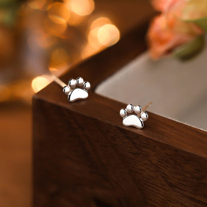 S925 Sterling Silver Needle Small Cat Paw Earrings for Women