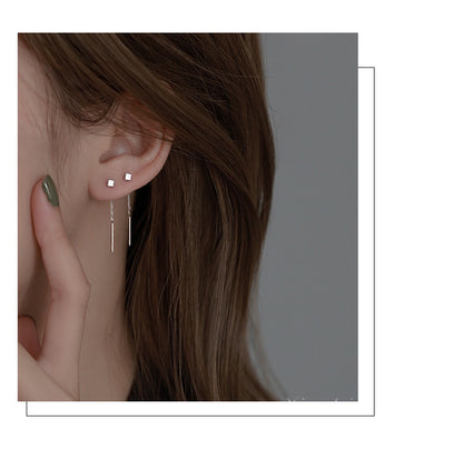 Tassel Square Thread Earrings for Women  Short Style