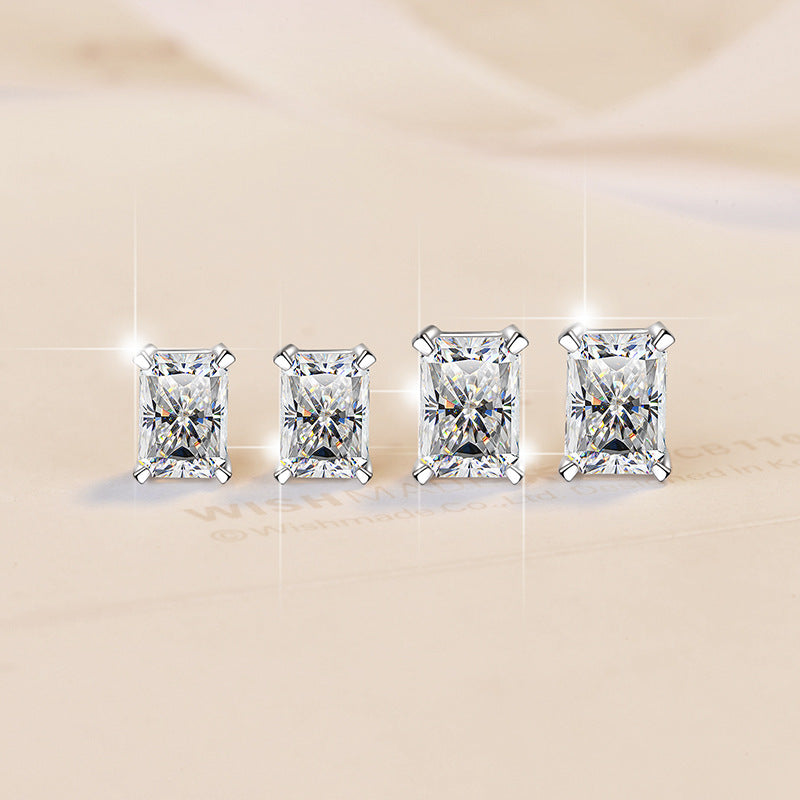 Moissanite Earrings Radiant Rectangular Stone Fashion Light Luxury Jewelry S925 Silver Stud Earrings