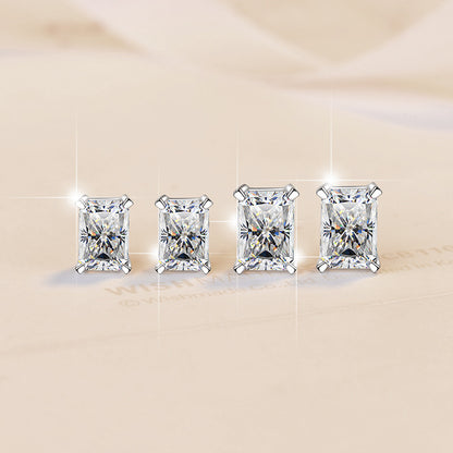 Moissanite Earrings Radiant Rectangular Stone Fashion Light Luxury Jewelry S925 Silver Stud Earrings