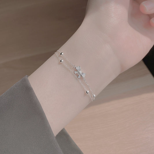 Butterfly Knot Double Layer Bracelet for Women, Ins Style