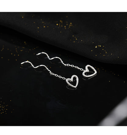 Long Hollow Heart Wave Threader Earrings for Women
