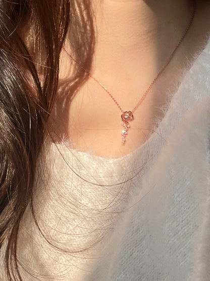 Rose Cloud Pink Diamond Rose Flower Necklace for Women