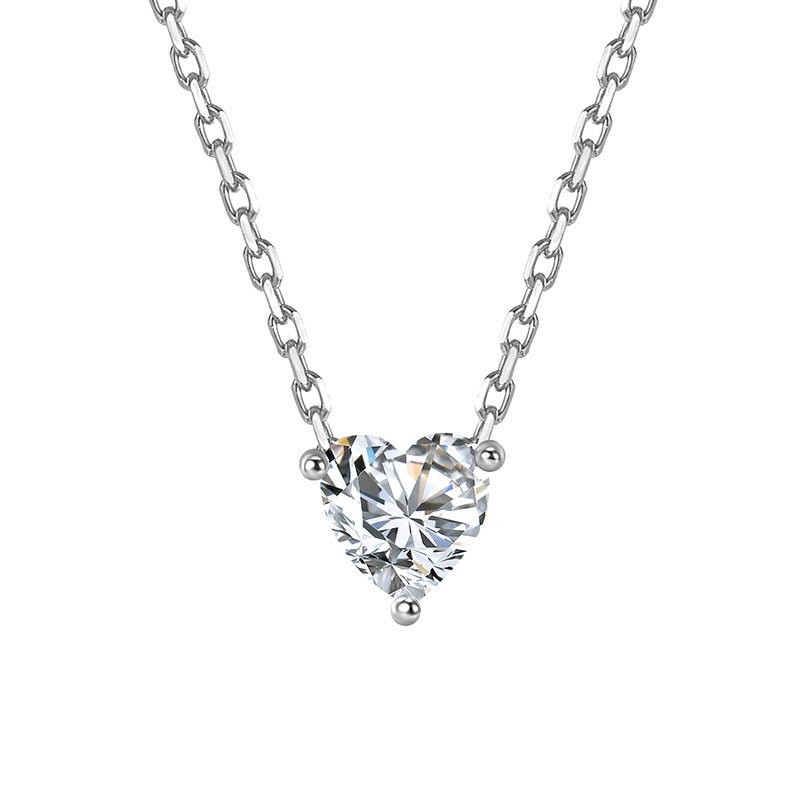 Single Diamond Heart Necklace for Women Student Hear