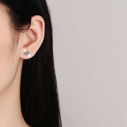 Snowflake Four-Claw S925 Sterling Silver Earrings for Women, Exquisite and Simple Personality, PT950 Plated Earrings with Moissanite