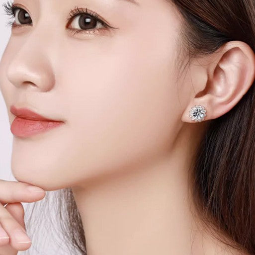 S925 Sterling Silver Earrings for Women Fashion Moissanite Earrings Sunflower Light Luxury Silver Jewelry