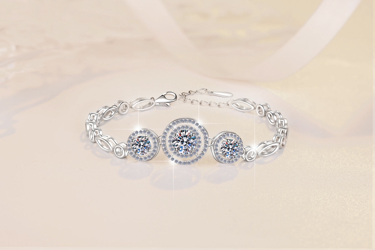 S925 Sterling Silver Women's Bracelet Round Fashion Cross-Border Source Manufacturer Wholesale Moissanite Bracelet GRA