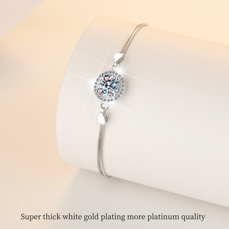 s925Sterling Silver Bracelet1Carat Plated pt950Fashion Versatile Jewelry Manufacturer Cross-Border Moissanite Hand Jewelry Wholesale
