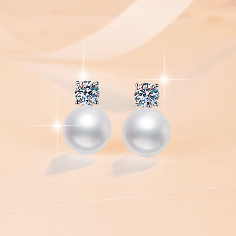 Moissanite Earrings High-end Fashion Freshwater Pearl Earrings Shell Pearl Elegant Simple Luxury S925 Sterling Silver Drop Earrings