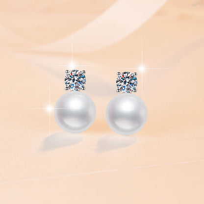 Moissanite Earrings High-end Fashion Freshwater Pearl Earrings Shell Pearl Elegant Simple Luxury S925 Sterling Silver Drop Earrings