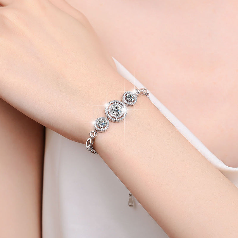 S925 Sterling Silver Women's Bracelet Round Fashion Cross-Border Source Manufacturer Wholesale Moissanite Bracelet GRA