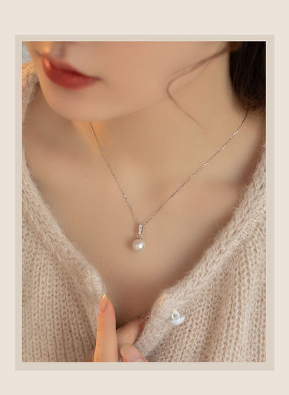 Long Strip Sparkling Diamond Pearl Necklace for Women