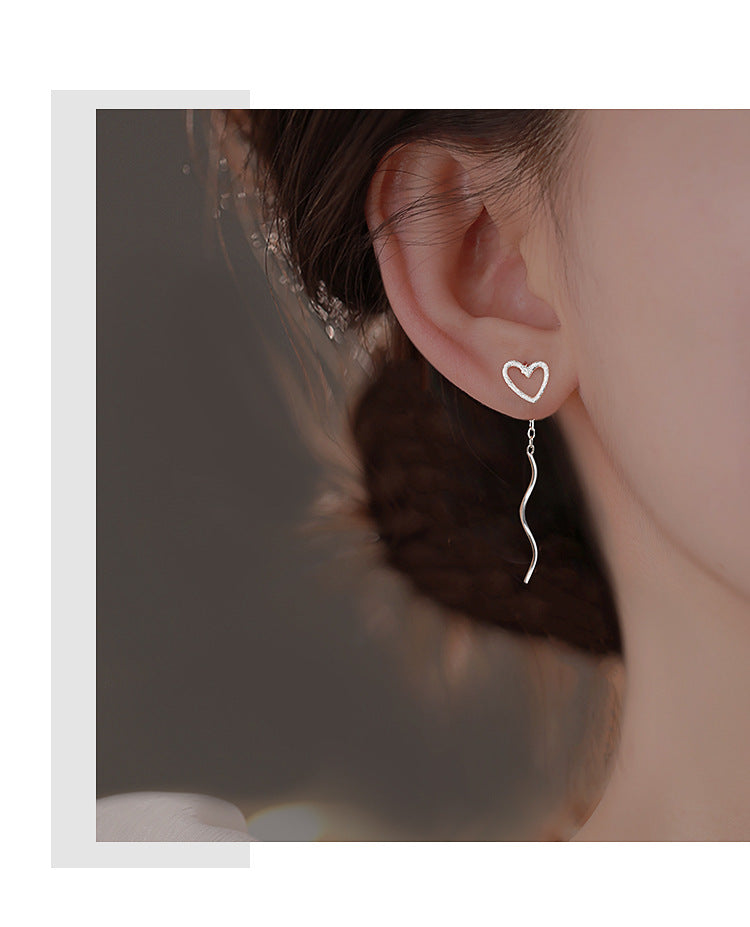 Long Hollow Heart Wave Threader Earrings for Women, Ins Style