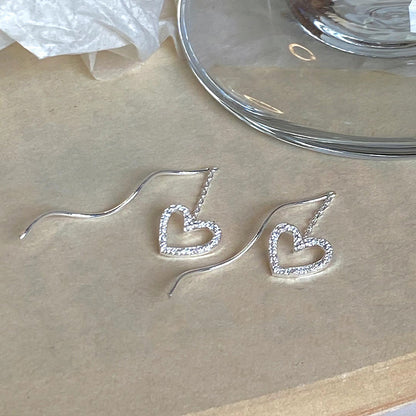 Long Hollow Heart Wave Threader Earrings for Women, Ins Style