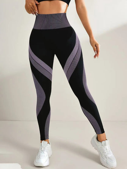 New High Waisted Yoga Pants for Women, Seamless Tummy Control Leggings, Side Stripes Sports Fitness Tights, Butt Lifting Workout