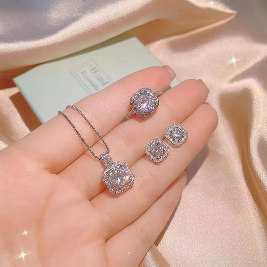 925 Sterling Silver Square Zircon Collar Set