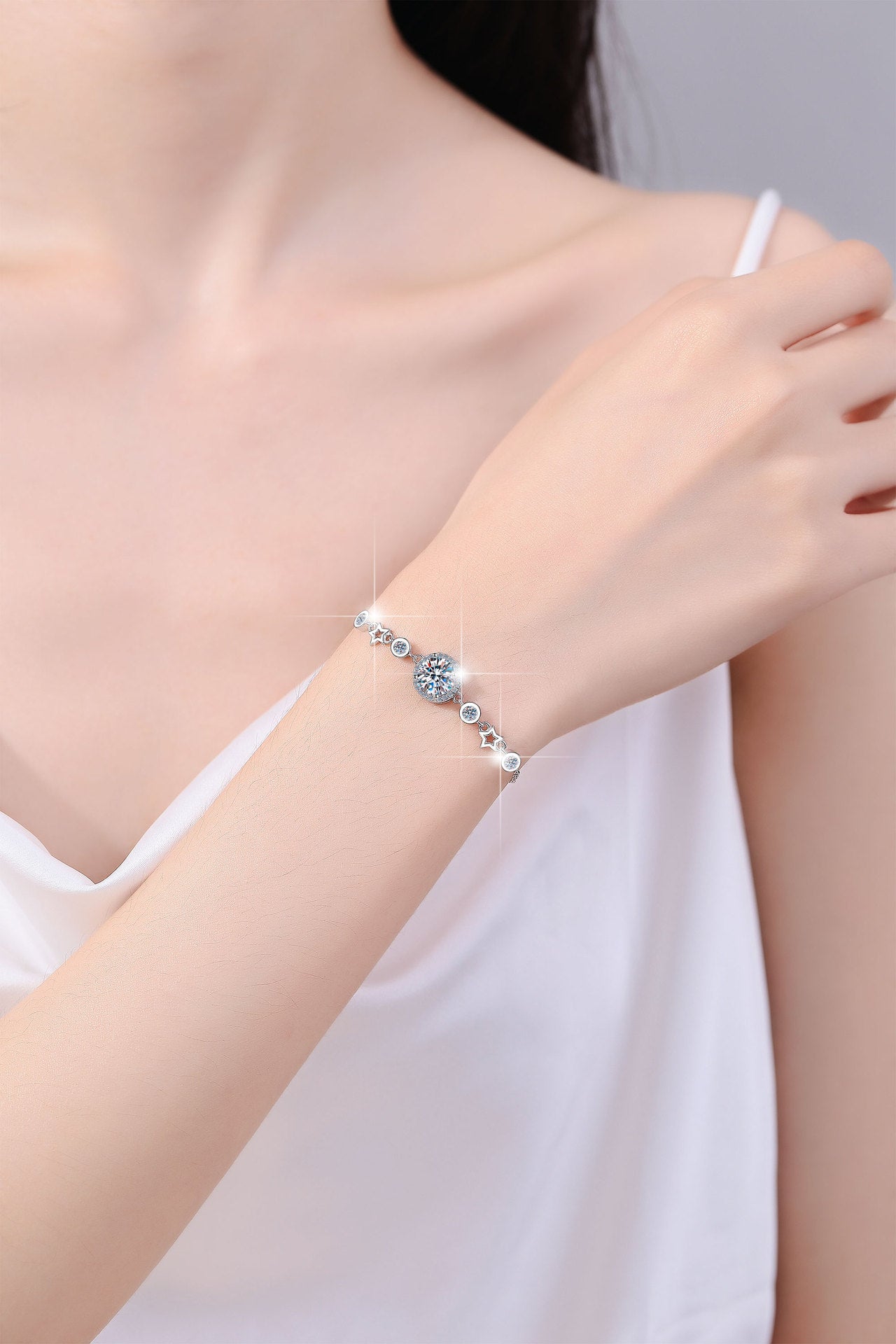 Korean Fashion S925 Sterling Silver Women's Bracelet Star Niche Design Fragmented Silver Moissanite Bracelet