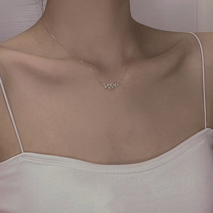 Leaf Sparkling Diamond Wheat Spike Necklace for Women