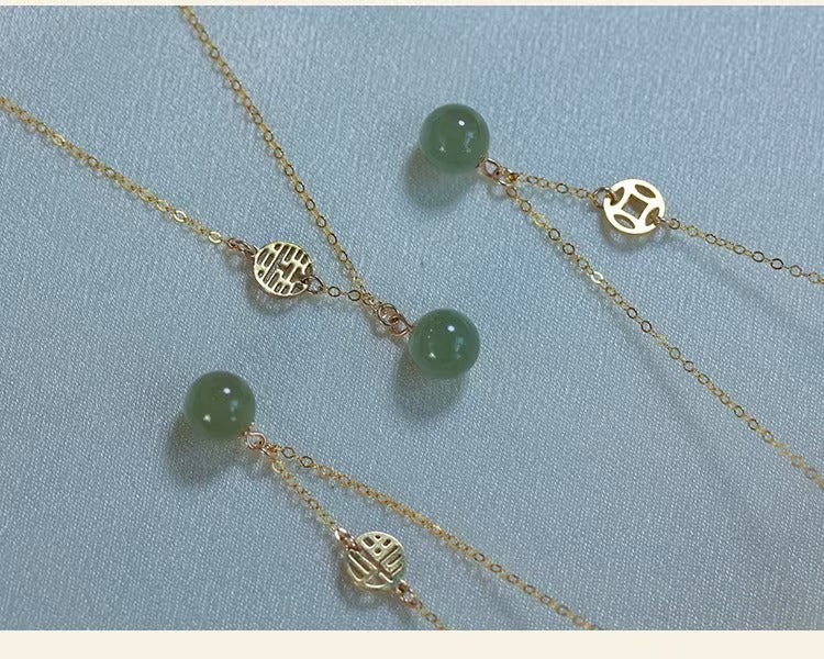 Fu Brand Double Happiness Money Hetian Jade Necklace for Women