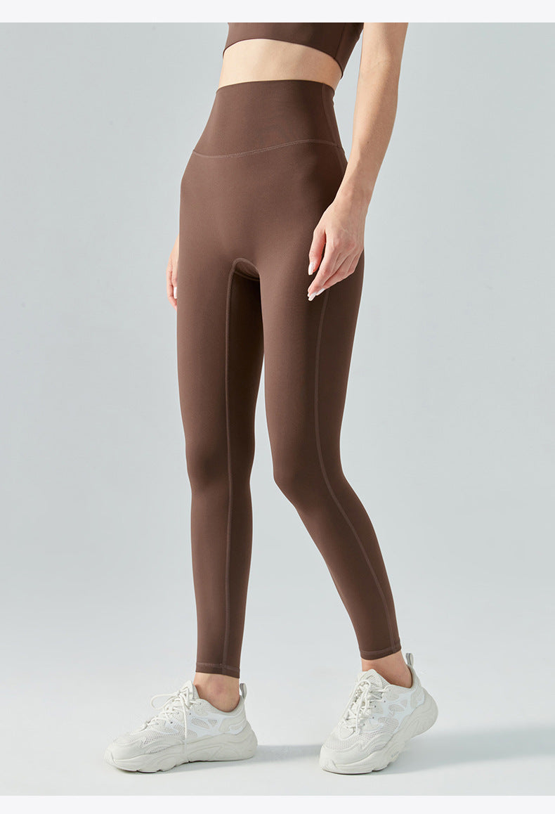 Women's High Waist Yoga Leggings - Double-sided Brushed Booty Lifting Fitness Pants for Running & Sports Green Brown White