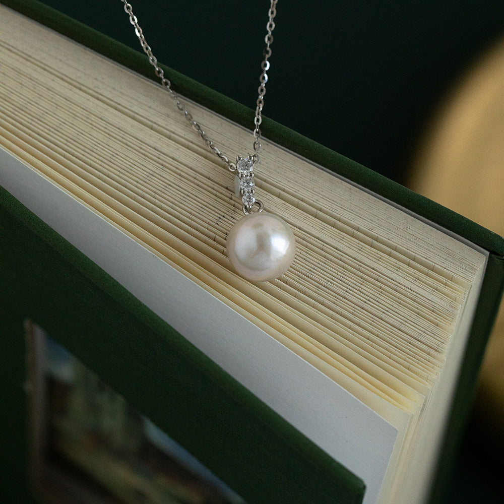 Long Strip Sparkling Diamond Pearl Necklace for Women
