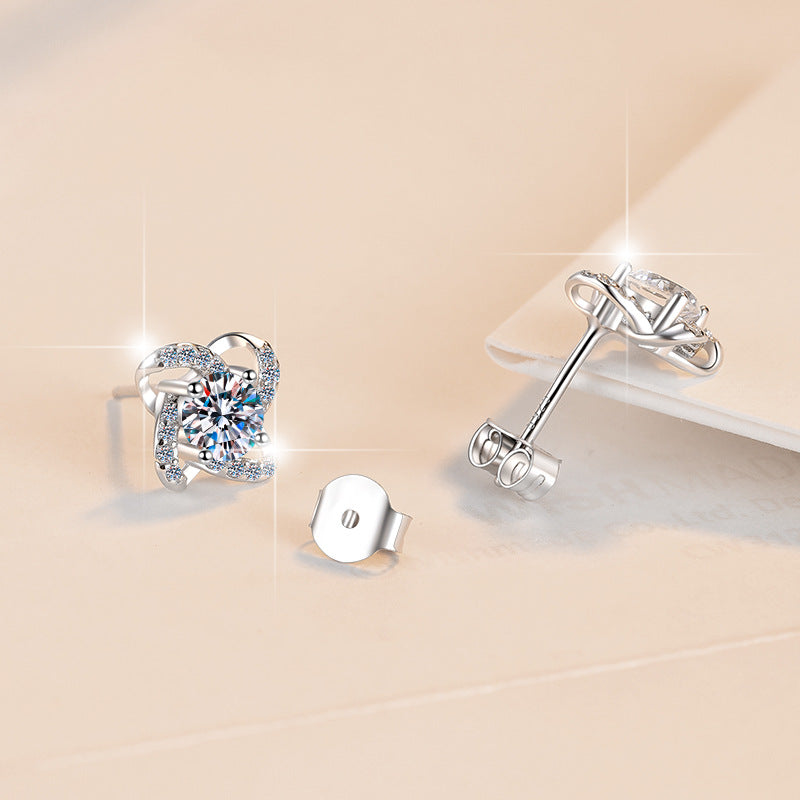 S925 Sterling Silver Earrings Exquisite Windmill Chanel Style Earrings GRA Moissanite Earrings