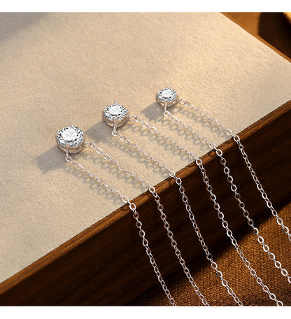 S925 Sterling Silver Four-Prong Round Zircon Nose Stud Necklace