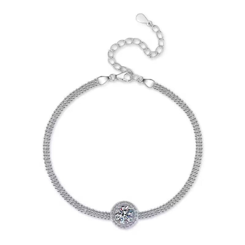 S925 Sterling Silver Bracelet Push-Pull Adjustable High-End Feel Bangle Moissanite Jewelry for Women