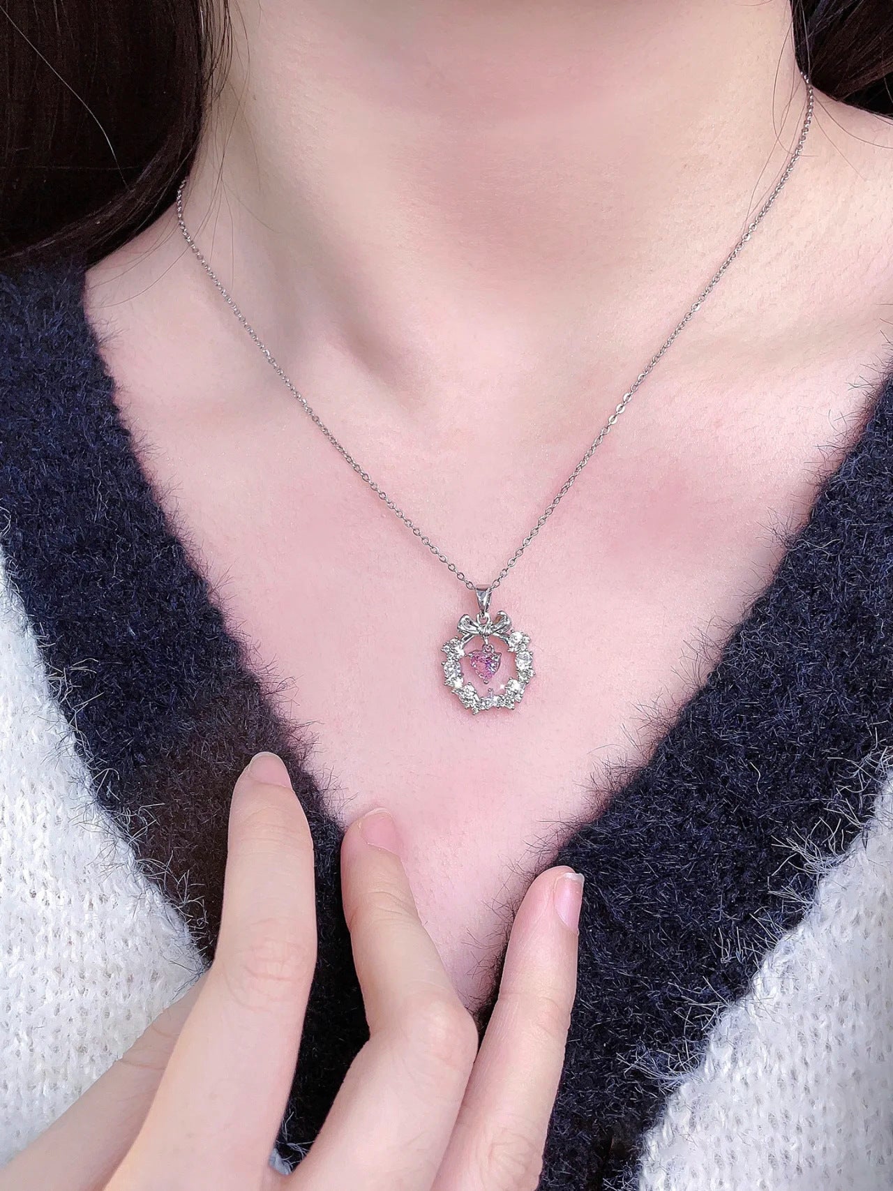Flower of Love Christmas Bow Necklace for Women