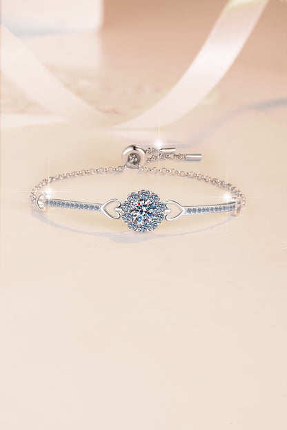 Moissanite Bracelet Adjustable Push-Pull Beads Round 1 Carat Fashion Light Luxury 925 Sterling Silver Bracelet for Women