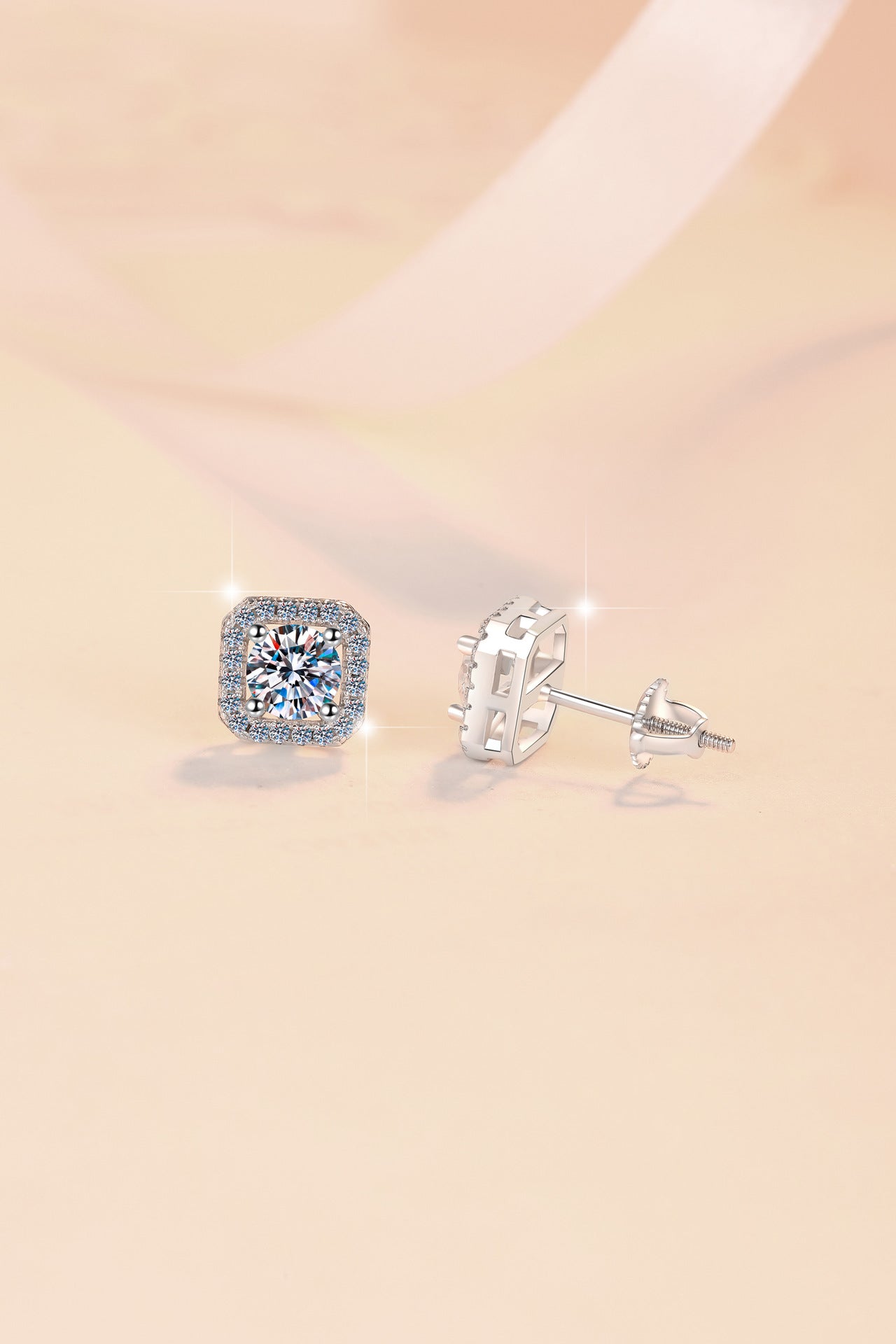 Screw Earrings s925Sterling Silver Earrings Square Classic Women's Light Luxury Fashion High-end Moissanite